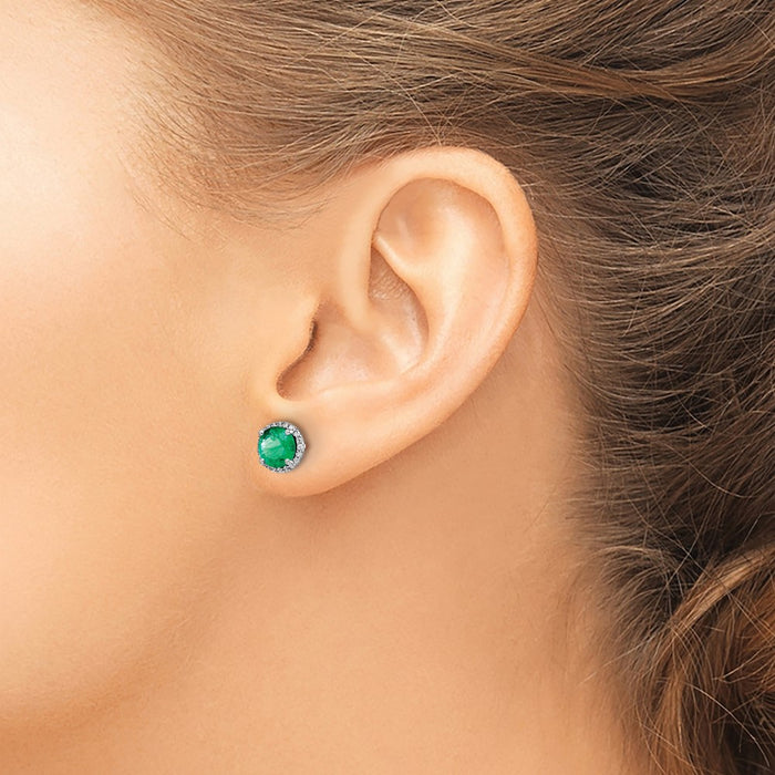 Buy Stylish 14K White Gold Emerald & Diamond Stud Earrings - 1.5 Carats-3