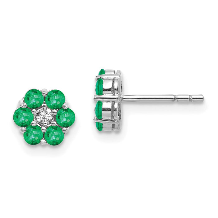 Shop Stylish 10K White Gold Emerald & Diamond Stud Earrings - Affordable Luxury-1