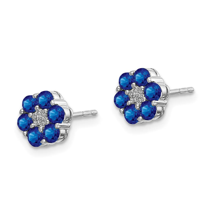 Buy Stylish 10K White Gold Stud Earrings with Sapphire & Diamond, Affordable Luxury-2