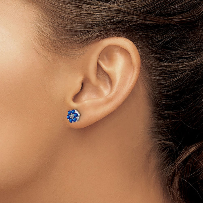 Buy Stylish 10K White Gold Stud Earrings with Sapphire & Diamond, Affordable Luxury-3