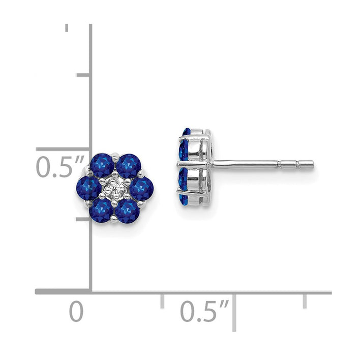 Buy Stylish 10K White Gold Stud Earrings with Sapphire & Diamond, Affordable Luxury-4