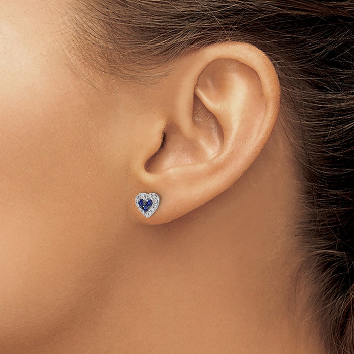 Buy Exclusive 14K White Gold Heart-Shaped Earrings with Diamonds & Sapphires-3