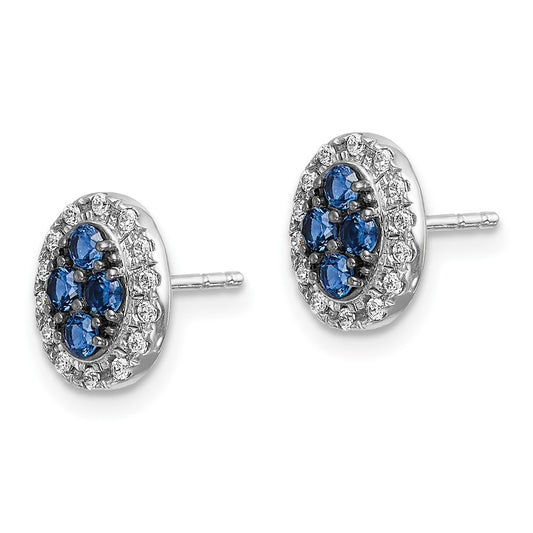 Shop Exclusive 14K White Gold Oval Post Earrings with Diamonds & Sapphires
