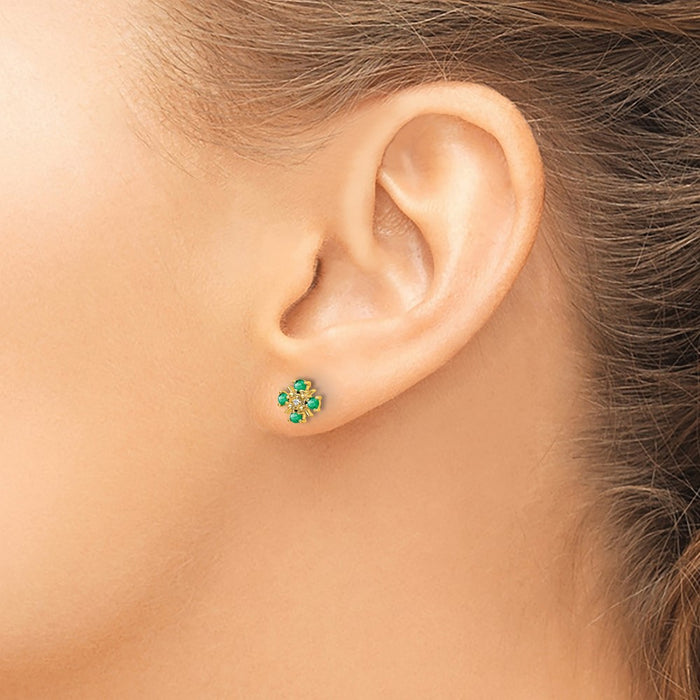 Buy Stylish 14K Gold Emerald & Diamond Stud Earrings - Exclusive Value!-3