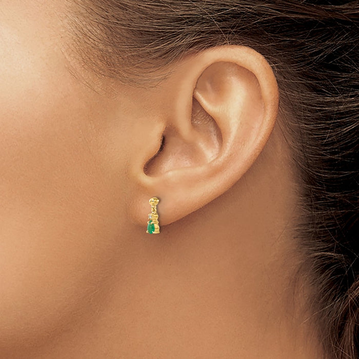 High-Quality 14K Gold Emerald & Diamond Drop Earrings - Stylish Luxury Value-3