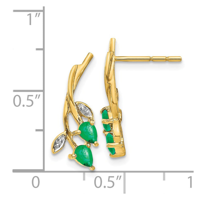 Shop 14K Gold Floral Post Earrings with Diamonds & Pear Emeralds - Stylish Luxury!-4