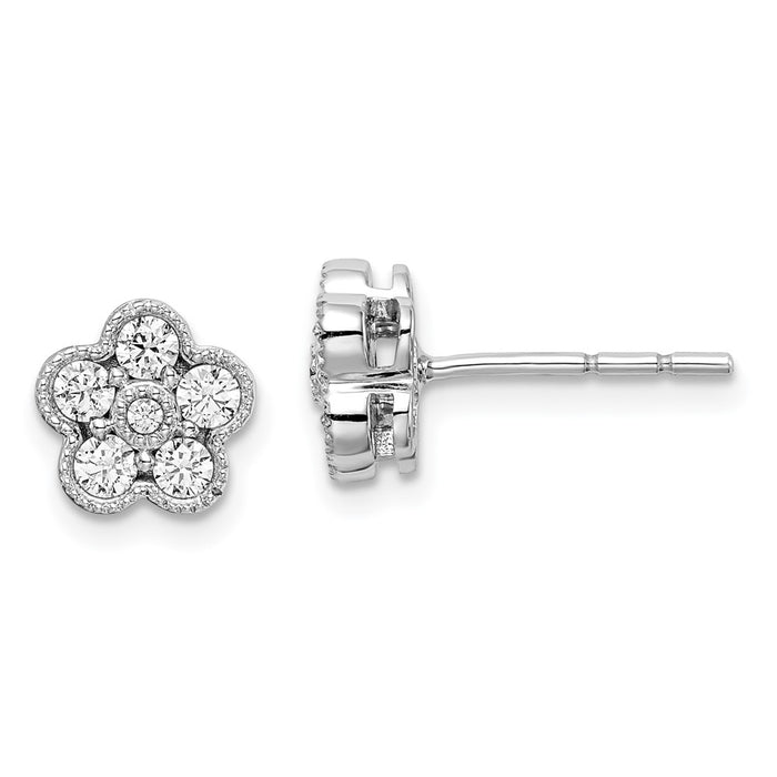 Designer 14K White Gold Floral Earrings with 1/2 Carat Lab-Grown Diamonds-1