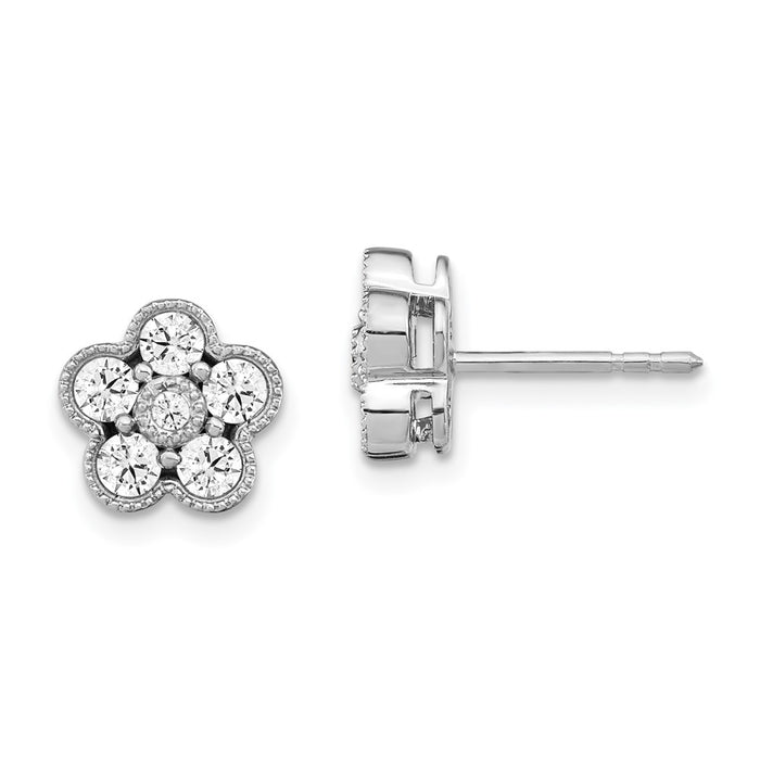 Shop Exclusive 14K White Gold Floral Earrings with 3/4 Carat Lab Diamonds - Stylish Value!-1