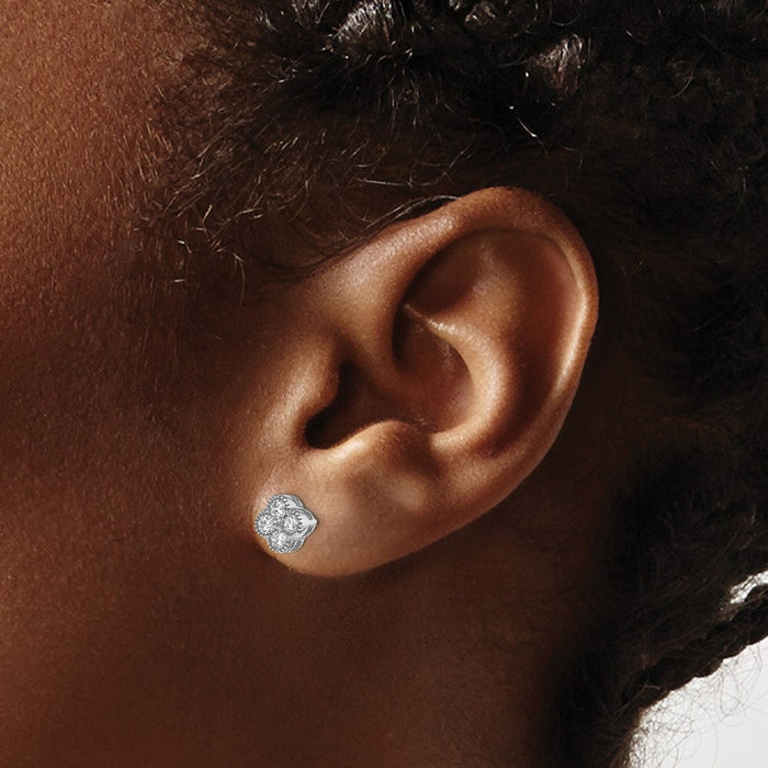 Buy Exclusive 14K White Gold Floral Post Earrings with 1/2 Carat Lab-Grown Diamonds-3