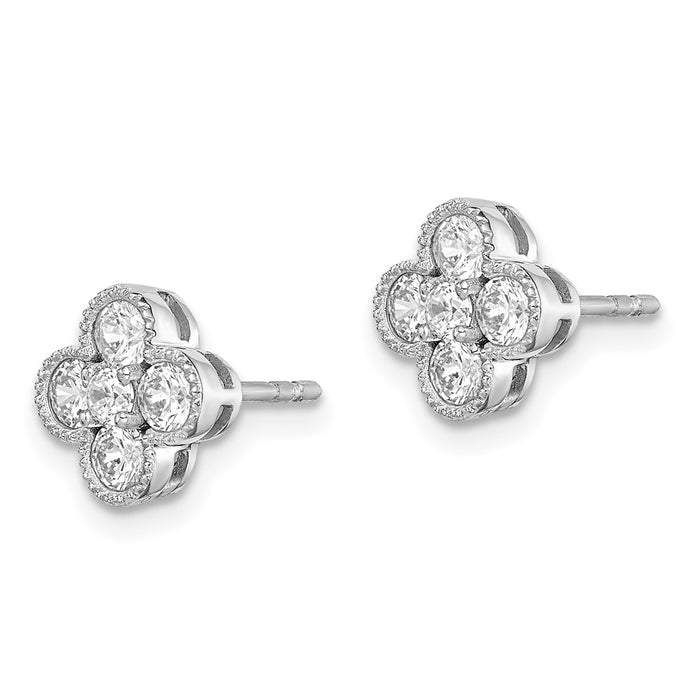 High-Quality 14K White Gold Floral Post Earrings, 3/4 Carat Lab-Grown Diamond - Stylish Value!-2