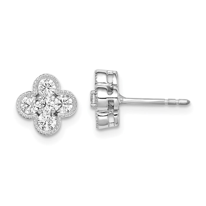 High-Quality 14K White Gold Floral Post Earrings, 3/4 Carat Lab-Grown Diamond - Stylish Value!-1