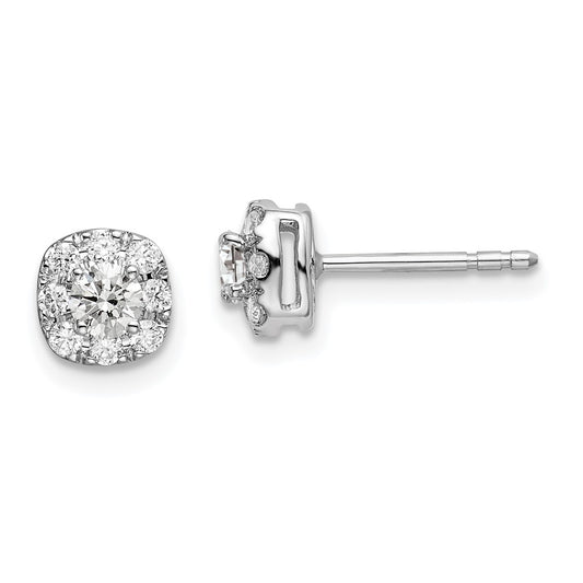 Buy Stylish 14K White Gold Cushion Halo Earrings | 1/2 Carat Lab-Grown Diamonds