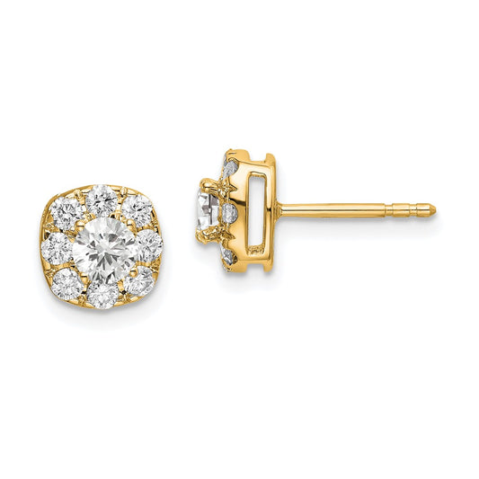 Shop Stylish 14K Gold Cushion Halo Earrings with 1 Carat Lab-Grown Diamond