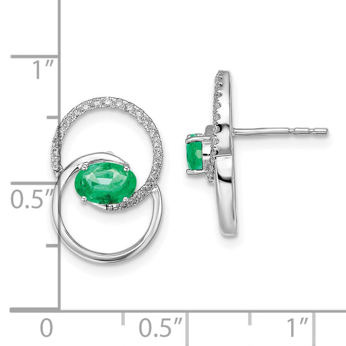 Buy Stylish 14K White Gold Double Circle Emerald & Diamond Stud Earrings-4