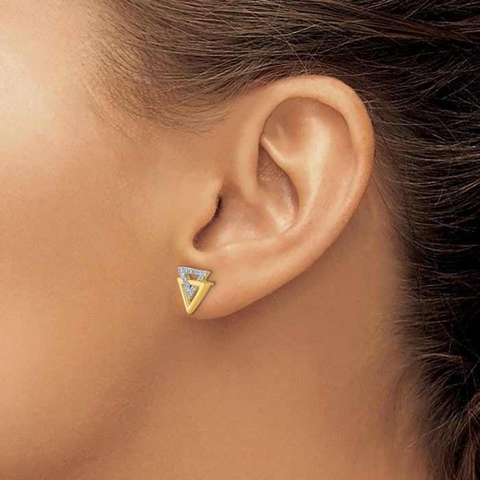 High-Quality 14K Gold Triangle Diamond Stud Earrings - Stylish & Affordable!-3
