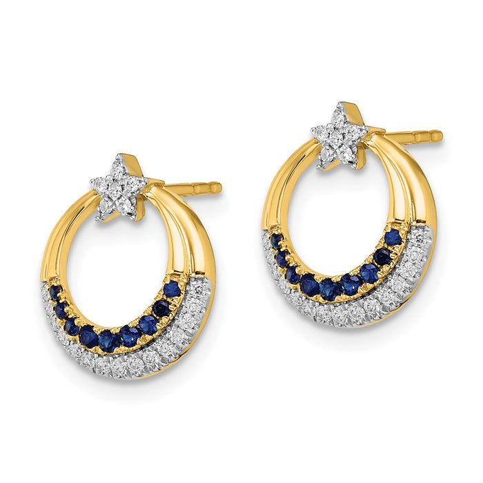 Exclusive 14K Gold Star & Circle Post Earrings with Sapphire & Diamond Accents-2