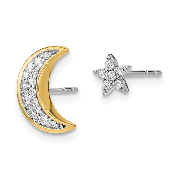 High-Quality 14K Gold Moon & Star Mismatched Earrings | Stylish Diamonds-3