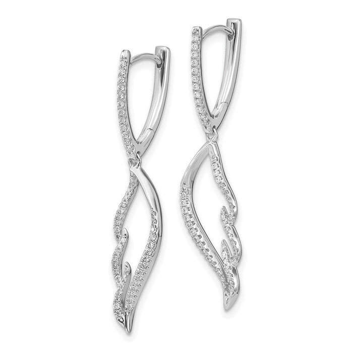 Buy Stylish 14K White Gold Diamond-Accented Wing Hoop Dangle Earrings-2