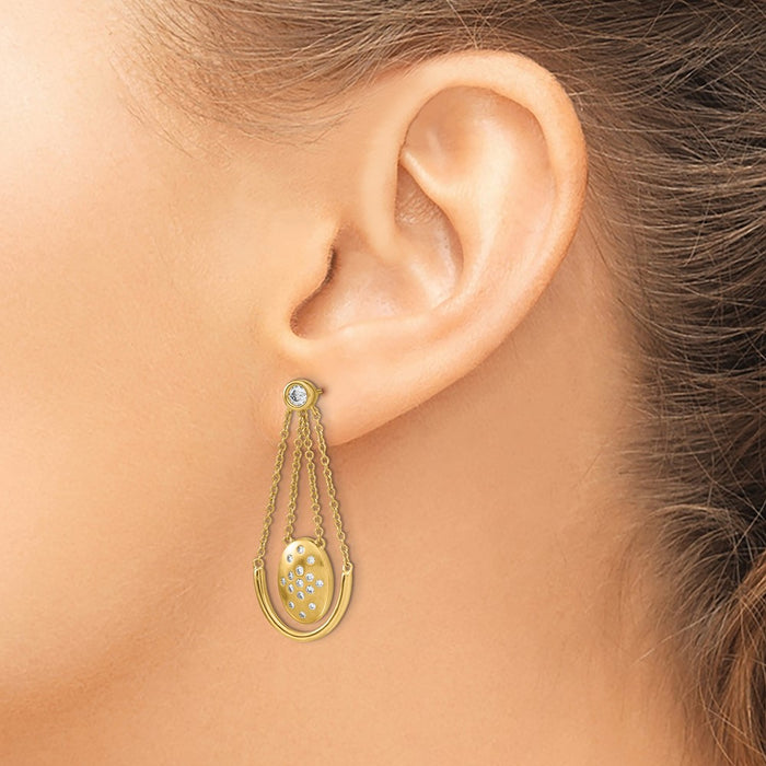 Buy Exclusive 14K Diamond Oval Dangle Earrings - Stylish Satin & Polished Design-3