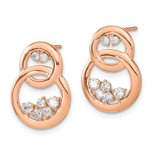 Shop Exclusive 14K Rose Gold Double Circle Diamond Stud Earrings - Stylish Value!