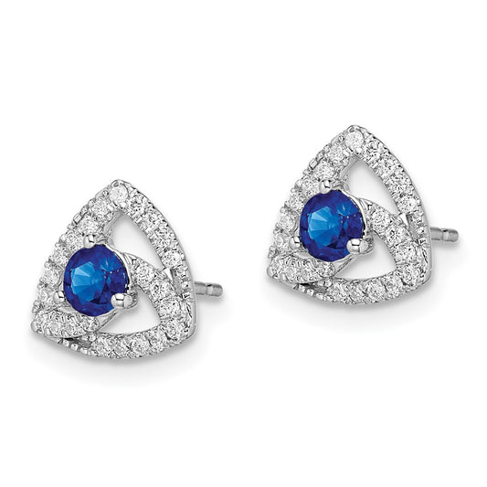 Buy 14K White Gold Triangle Post Earrings with Diamonds & Blue Sapphires - Stylish Value!