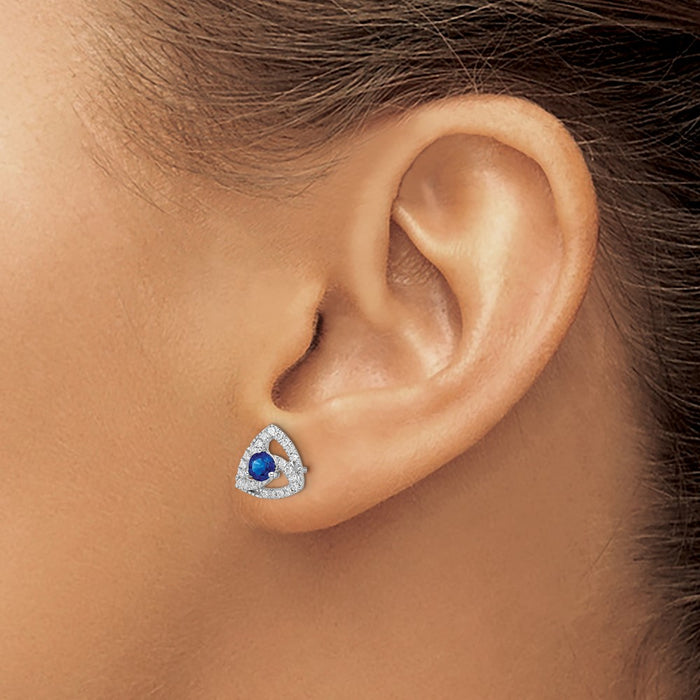 Buy 14K White Gold Triangle Post Earrings with Diamonds & Blue Sapphires - Stylish Value!-3