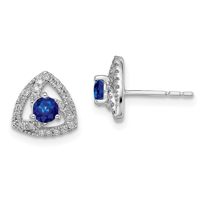 Buy 14K White Gold Triangle Post Earrings with Diamonds & Blue Sapphires - Stylish Value!-1