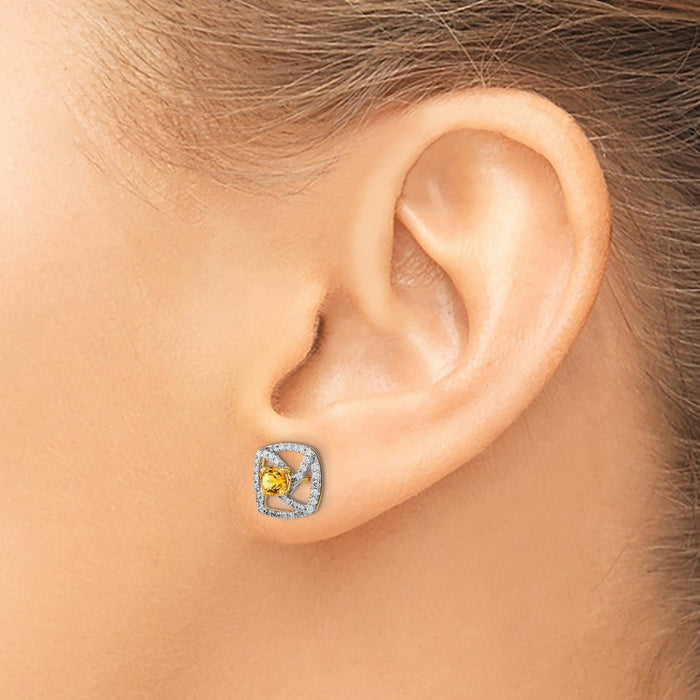 Shop Stylish 14K Gold Polished Square Post Earrings with Diamond & Citrine-3