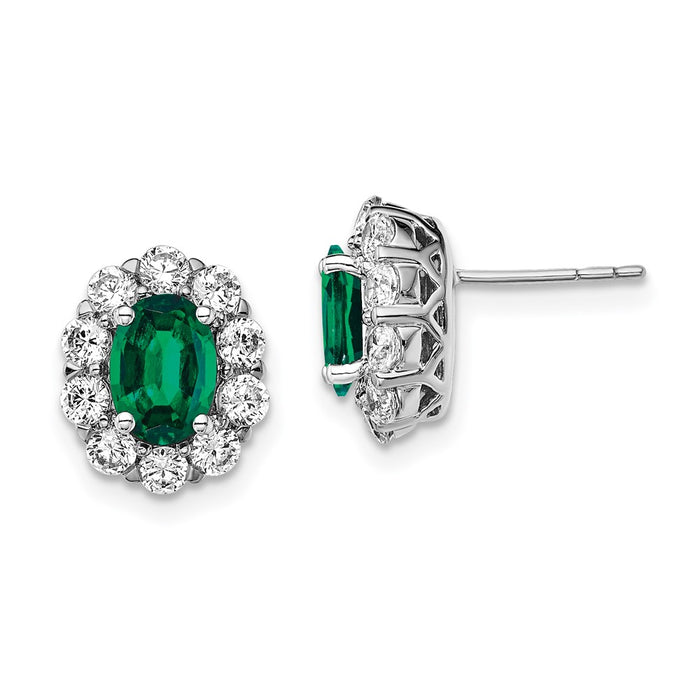 Shop Exclusive 14K White Gold Oval Created Emerald Halo Earrings - 1.2ct Lab Grown Diamonds-1