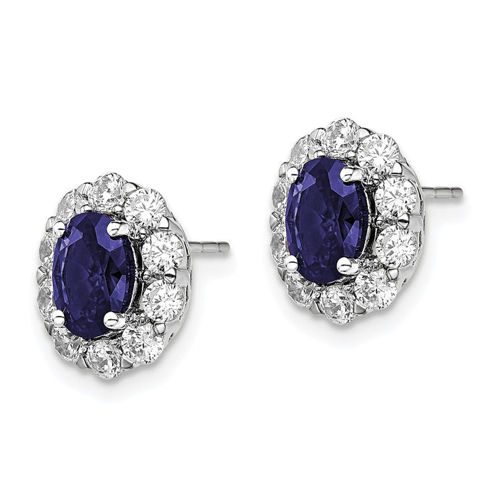 Buy Stylish 14K White Gold Oval Created Sapphire Halo Earrings, 1.2 Carat Diamond-2