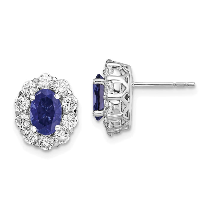 Buy Stylish 14K White Gold Oval Created Sapphire Halo Earrings, 1.2 Carat Diamond-1