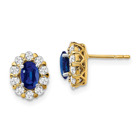 Shop Stylish 14K Oval Sapphire Halo Earrings with 5/8 Carat Lab Grown Diamond