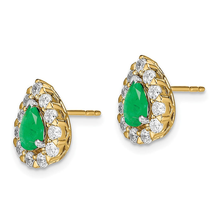High-Quality 14K Gold Emerald & Diamond Halo Stud Earrings - Stylish Value!-2