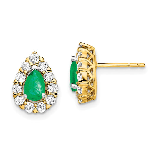 High-Quality 14K Gold Emerald & Diamond Halo Stud Earrings - Stylish Value!