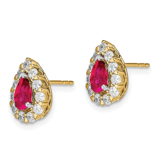 High-Quality 14K Gold Ruby & Diamond Halo Stud Earrings - Stylish Luxury