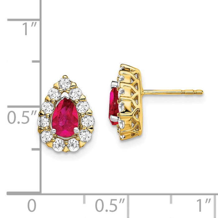 High-Quality 14K Gold Ruby & Diamond Halo Stud Earrings - Stylish Luxury-4