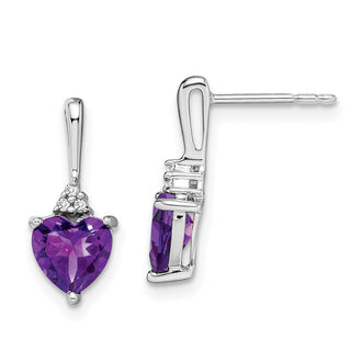 High-Quality 10K White Gold Heart Earrings with Amethyst & Diamond - Stylish!