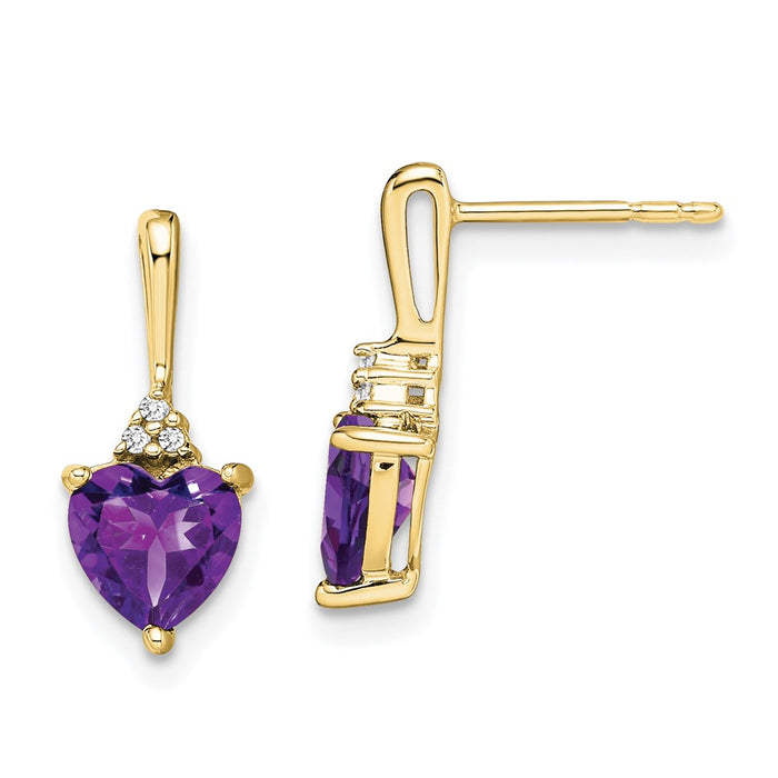 Exclusive 10K Gold Heart-Shaped Amethyst & Diamond Earrings - Stylish Value!-1