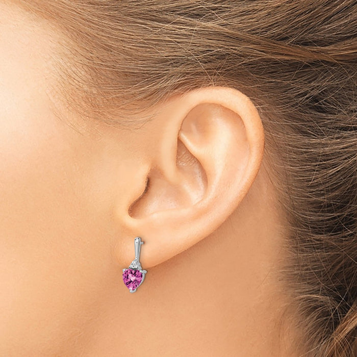 Exclusive 14K White Gold Heart Earrings with Pink Sapphire & Diamond Accents-3