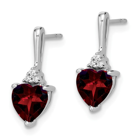 Exclusive 10K White Gold Heart Earrings with Garnet & Diamond Accents - Stylish Value