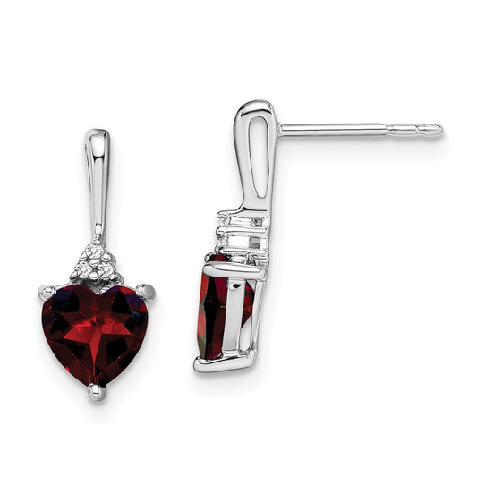 Exclusive 10K White Gold Heart Earrings with Garnet & Diamond Accents - Stylish Value