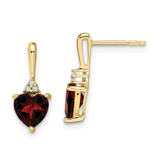 Buy Stylish 10K Gold Heart-Shaped Garnet & Diamond Earrings - Luxury Value!