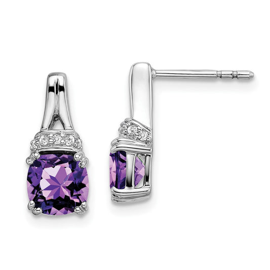 High-Quality 14K White Gold Amethyst & Diamond Earrings - Stylish Value!