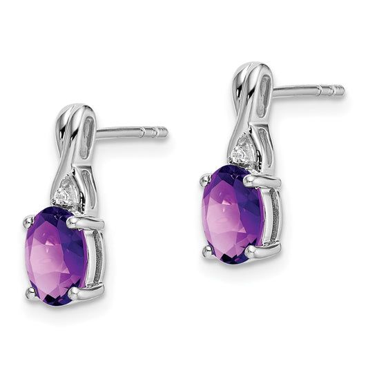 Buy 14K White Gold Oval Amethyst & Diamond Earrings - Stylish Luxury Design