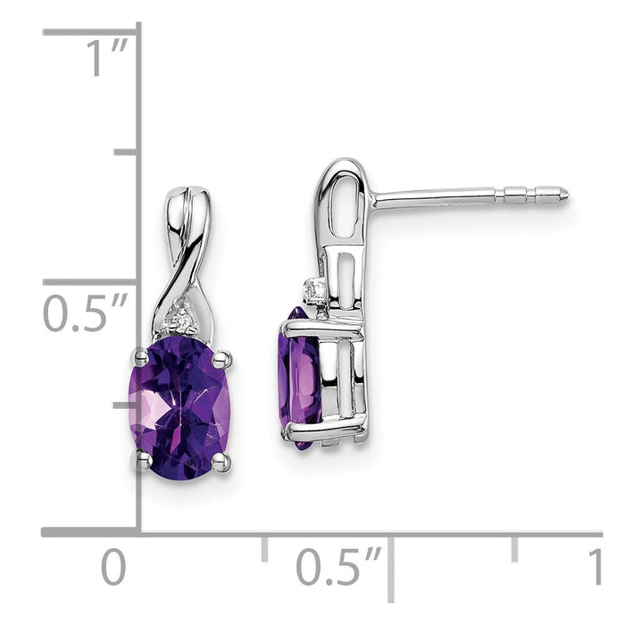 Buy 14K White Gold Oval Amethyst & Diamond Earrings - Stylish Luxury Design-4