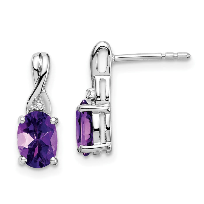 Buy 14K White Gold Oval Amethyst & Diamond Earrings - Stylish Luxury Design-1