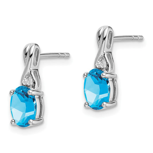 Shop Designer 14K White Gold Oval Blue Topaz & Diamond Earrings - Stylish Value