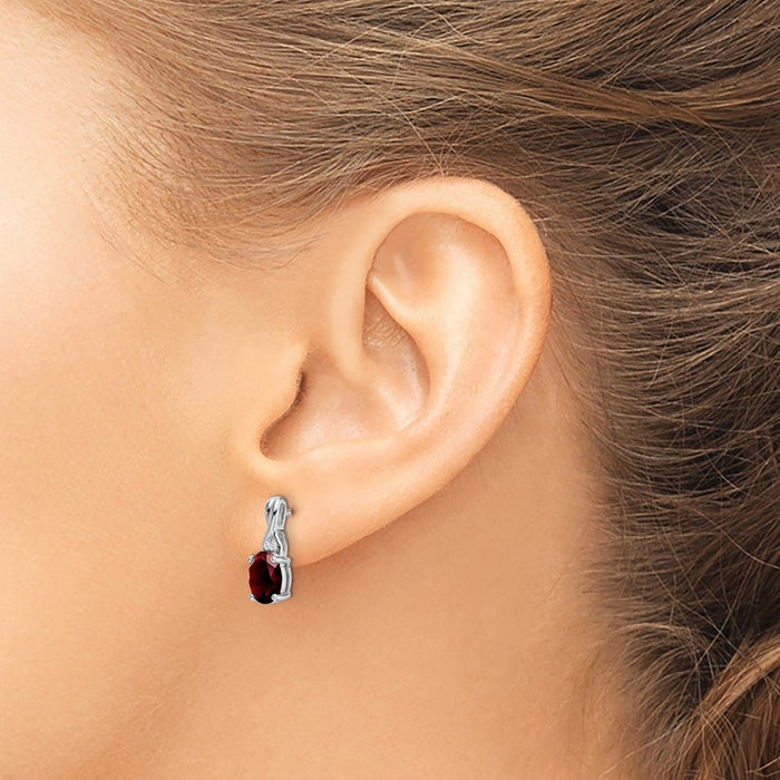 Buy Stylish 14K White Gold Oval Garnet & Diamond Drop Earrings - Luxury Value-3
