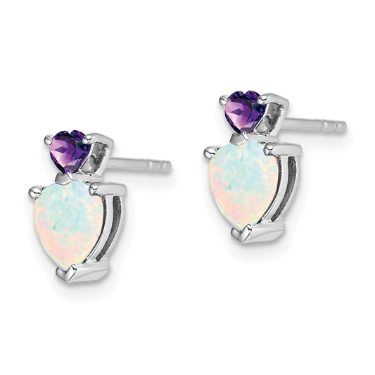Shop Stylish 14K White Gold Heart Earrings with Opal & Amethyst Accents
