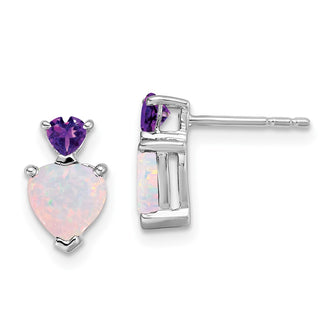 Shop Stylish 14K White Gold Heart Earrings with Opal & Amethyst Accents